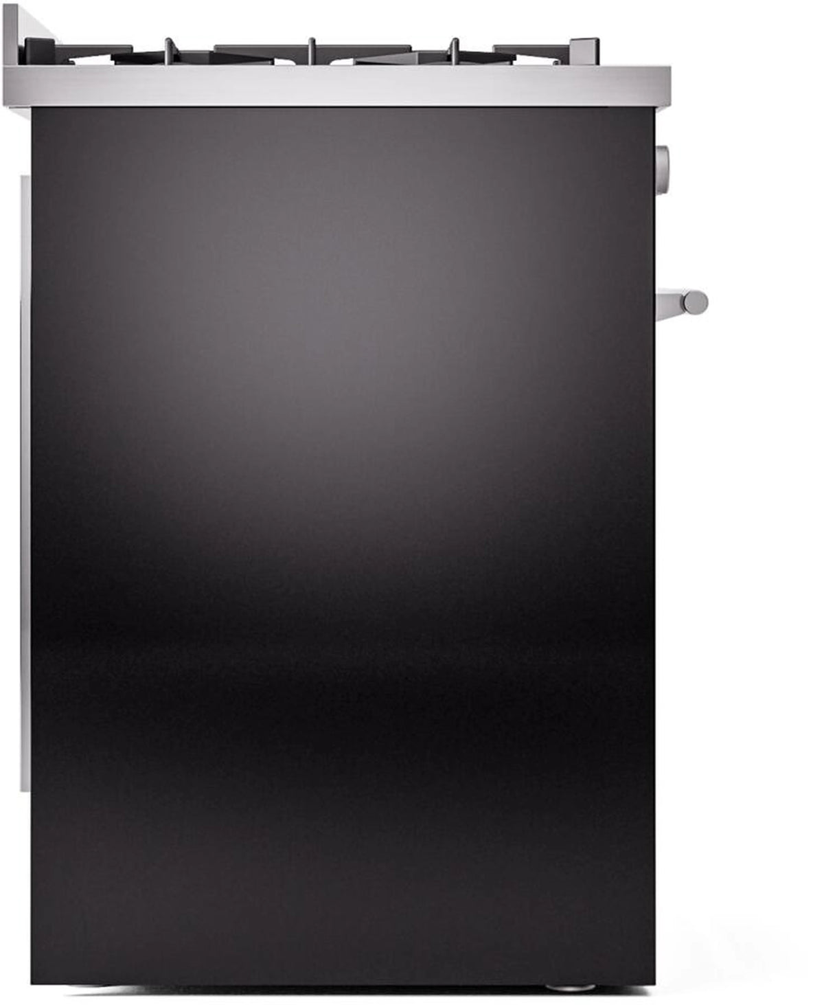 Black range side panel with control dial and vented back section