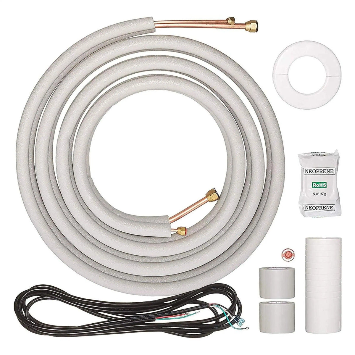 Mini split line set with insulated tubing and copper end fittings