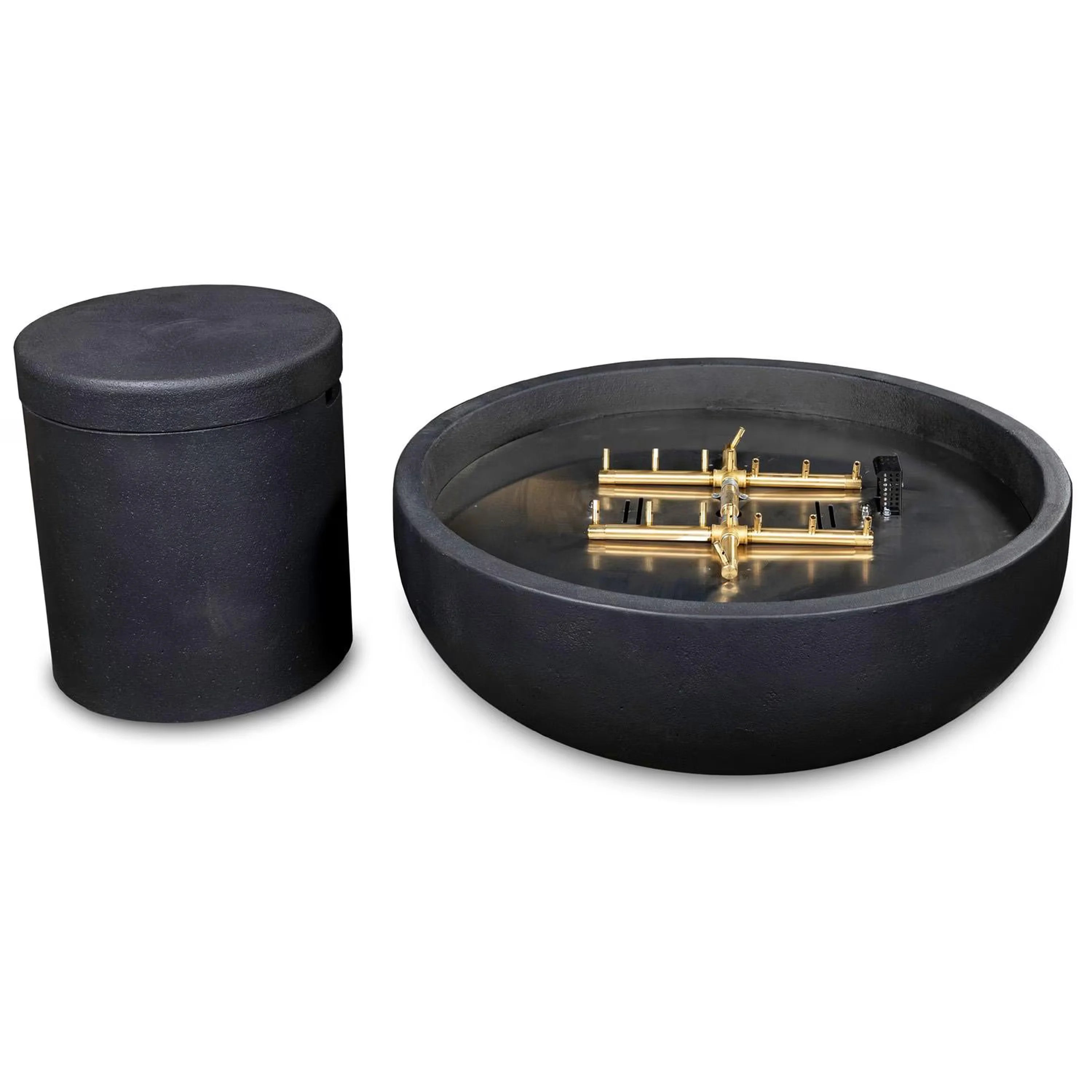 Phantom propane fire pit bowl with tank cover and brass burner insert