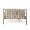 Parrot Uncle Outdoor Patio Daybed with Four Pillows, Wooden Outdoor Bed with Curved Armrests for Poolside, Backyard, Garden