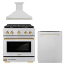 ZLINE Autograph Edition 3-Piece Appliance Package - 30-Inch Gas Range, Wall Mounted Range Hood, & 24-Inch Tall Tub Dishwasher in Stainless Steel with Gold Trim (3AKP-SGRRHDWM30-G)