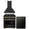 ZLINE Autograph Edition 3-Piece Appliance Package - 30-Inch Gas Range, Wall Mounted Range Hood, & 24-Inch Tall Tub Dishwasher in Black Stainless Steel with Champagne Bronze Trim (3AKP-SGRBRHDWV30-CB)