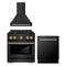 ZLINE Autograph Edition 3-Piece Appliance Package - 30-Inch Gas Range, Wall Mounted Range Hood, & 24-Inch Tall Tub Dishwasher in Black Stainless Steel with Gold Trim (3AKP-SGRBRHDWV30-G)
