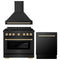 ZLINE Autograph Edition 3-Piece Appliance Package - 36-Inch Gas Range, Wall Mounted Range Hood, & 24-Inch Tall Tub Dishwasher in Black Stainless Steel with Gold Trim (3AKP-SGRBRHDWV36-G)