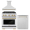 ZLINE Autograph Edition 3-Piece Appliance Package - 30-Inch Gas Range, Wall Mounted Range Hood, & 24-Inch Tall Tub Dishwasher in Stainless Steel with Champagne Bronze Trim (3AKP-SGRRHDWM30-CB)