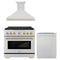 ZLINE Autograph Edition 3-Piece Appliance Package - 36-Inch Gas Range, Wall Mounted Range Hood, & 24-Inch Tall Tub Dishwasher in Stainless Steel with Gold Trim (3AKP-SGRRHDWM36-G)
