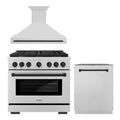 ZLINE Autograph Edition 3-Piece Appliance Package - 36-Inch Gas Range, Wall Mounted Range Hood, & 24-Inch Tall Tub Dishwasher in Stainless Steel with Matte Black Trim (3AKP-SGRRHDWM36-MB)