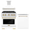 ZLINE Autograph Edition 3-Piece Appliance Package - 30-Inch Gas Range, Wall Mounted Range Hood, & 24-Inch Tall Tub Dishwasher in Stainless Steel and White Door with Champagne Bronze Trim (3AKP-SGRWMRHDWM30-CB)