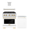 ZLINE Autograph Edition 3-Piece Appliance Package - 30-Inch Gas Range, Wall Mounted Range Hood, & 24-Inch Tall Tub Dishwasher in Stainless Steel and White Door with Gold Trim (3AKP-SGRWMRHDWM30-G)