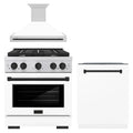 ZLINE Autograph Edition 3-Piece Appliance Package - 30" Gas Range, Wall Mounted Range Hood, & 24" Tall Tub Dishwasher in Stainless Steel and White Door with Matte Black Trim (3AKP-SGRWMRHDWM30-MB)
