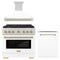 ZLINE Autograph Edition 3-Piece Appliance Package - 36-Inch Gas Range, Wall Mounted Range Hood, & 24-Inch Tall Tub Dishwasher in Stainless Steel and White Door with Champagne Bronze Trim (3AKP-SGRWMRHDWM36-CB)