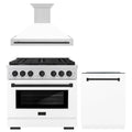ZLINE Autograph Edition 3-Piece Appliance Package - 36-Inch Gas Range, Wall Mounted Range Hood, & 24-Inch Tall Tub Dishwasher in Stainless Steel and White Door with Matte Black Trim (3AKP-SGRWMRHDWM36-MB)