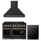 ZLINE Autograph Edition 3-Piece Appliance Package - 48-Inch Gas Range, Wall Mounted Range Hood, & 24-Inch Tall Tub Dishwasher in Black Stainless Steel with Champagne Bronze Trim (3AKPR-RGBRHDWV48-CB)