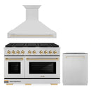 ZLINE Autograph Edition 3-Piece Appliance Package - 48-Inch Gas Range, Wall Mounted Range Hood, & 24-Inch Tall Tub Dishwasher in Stainless Steel with Gold Trim (3AKPR-SGRRH48-G)