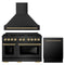 ZLINE Autograph Edition 3-Piece Appliance Package - 48-Inch Gas Range, Wall Mounted Range Hood, & 24-Inch Tall Tub Dishwasher in Black Stainless Steel with Champagne Bronze Trim (3AKPR-SGRBRHDWV48-CB)