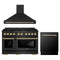 ZLINE Autograph Edition 3-Piece Appliance Package - 48-Inch Gas Range, Wall Mounted Range Hood, & 24-Inch Tall Tub Dishwasher in Black Stainless Steel with Gold Trim (3AKPR-SGRBRHDWV48-G)