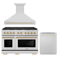 ZLINE Autograph Edition 3-Piece Appliance Package - 48-Inch Gas Range, Wall Mounted Range Hood, & 24-Inch Tall Tub Dishwasher in Stainless Steel with Gold Trim (3AKPR-SGRRH48-G)