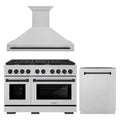 ZLINE 48-Inch Autograph Edition Kitchen Package with Satin Stainless Steel Gas Range, Wall Mount Range Hood and Dishwasher with Matte Black Accents (3AKPR-SGRSRHDWM48-MB)