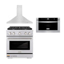 ZLINE 3-Piece Appliance Package - 30-inch Gas Range, Convertible Hood & Microwave Drawer in Stainless Steel (3KP-SGRRH30-MW)