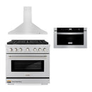 ZLINE 3-Piece Appliance Package - 36-Inch Gas Range, Premium Hood & Microwave Drawer in Stainless Steel (3KP-SGRRH36-MW)
