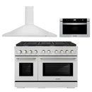 ZLINE 3-Piece Appliance Package - 48-Inch Gas Range, Premium Wall Mount Hood & Microwave Drawer in Stainless Steel (3KP-SGRRH48-MW)