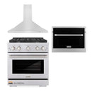 ZLINE 3-Piece Appliance Package - 30-Inch Gas Range, Premium Hood & Microwave Oven in Stainless Steel (3KP-SGRRHMWO-30)
