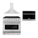 ZLINE 3-Piece Appliance Package - 36-Inch Gas Range, Premium Hood & Microwave Oven in Stainless Steel (3KP-SGRRHMWO-36)