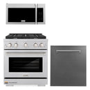ZLINE 3-Piece Appliance Package - 30-Inch Gas Range, Microwave Oven and Dishwasher in Satin Stainless Steel (3KP-SGRSOTRHDW30)