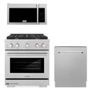 ZLINE 3-Piece Appliance Package - 30-Inch Gas Range, Microwave Oven and Dishwasher in Satin Stainless Steel (3KP-SGRSOTRHDWV30)