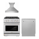 ZLINE 3-Piece Appliance Package - 30-inch Gas Range, Tall Tub Dishwasher & Premium Wall Mount Hood in Satin Stainless Steel (3KP-SGRSRH30-DWV)