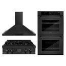 ZLINE 3-Piece Appliance Package - 30-Inch Rangetop, Double Wall Oven, and Convertible Wall Mount Range Hood in Black Stainless Steel (3KP-RTBRH30-AWD)