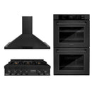 ZLINE 3-Piece Appliance Package - 36-Inch Rangetop, Double Wall Oven, and Convertible Wall Mount Range Hood in Black Stainless Steel (3KP-RTBRH36-AWD)