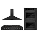 ZLINE 3-Piece Appliance Package - 48-Inch Rangetop, Double Wall Oven, and Convertible Wall Mount Range Hood in Black Stainless Steel (3KP-RTBRH48-AWD)