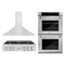 ZLINE 3-Piece Appliance Package - 36-Inch Rangetop, Convertible Wall Mount Range Hood, and Double Wall Oven in Stainless Steel (3KP-RTRH36-AWD)