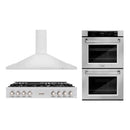 ZLINE 3-Piece Appliance Package - 48-Inch Rangetop, Convertible Range Hood, and Double Wall Oven in Stainless Steel (3KP-RTRH48-AWD)