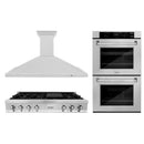 ZLINE 3-Piece Appliance Package - 48-Inch Rangetop, Wall Mount Range Hood, Double Wall Oven in Satin Stainless Steel (3KP-RTSRH48-AWD)