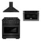 ZLINE 3-Piece Appliance Package - 30-inch Gas Range, Microwave Drawer & Convertible Wall Mount Range Hood in Black Stainless Steel (3KP-SGRBRH30-MW)