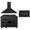 ZLINE 3-Piece Appliance Package - 48-Inch Gas Range, Convertible Wall Mount Hood, and Microwave Drawer in Black Stainless Steel (3KP-SGRBRH48-MW)