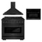 ZLINE 3-Piece Appliance Package - 36-Inch Gas Range, Convertible Wall Mount Hood & Microwave Oven in Black Stainless Steel (3KP-SGRBRHMWO-36)