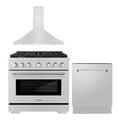 ZLINE 3-Piece Appliance Package - 36-inch Gas Range, Tall Tub Dishwasher & Premium Hood in Stainless Steel (3KP-SGRRH36-DWV)