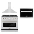 ZLINE 3-Piece Appliance Package - 36-Inch Gas Range, Premium Hood & Microwave Oven in Stainless Steel (3KP-SGRRHMWO-36)
