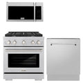 ZLINE 3-Piece Appliance Package - 30-Inch Gas Range, Microwave Oven and Dishwasher in Satin Stainless Steel (3KP-SGRSOTRHDWV30)