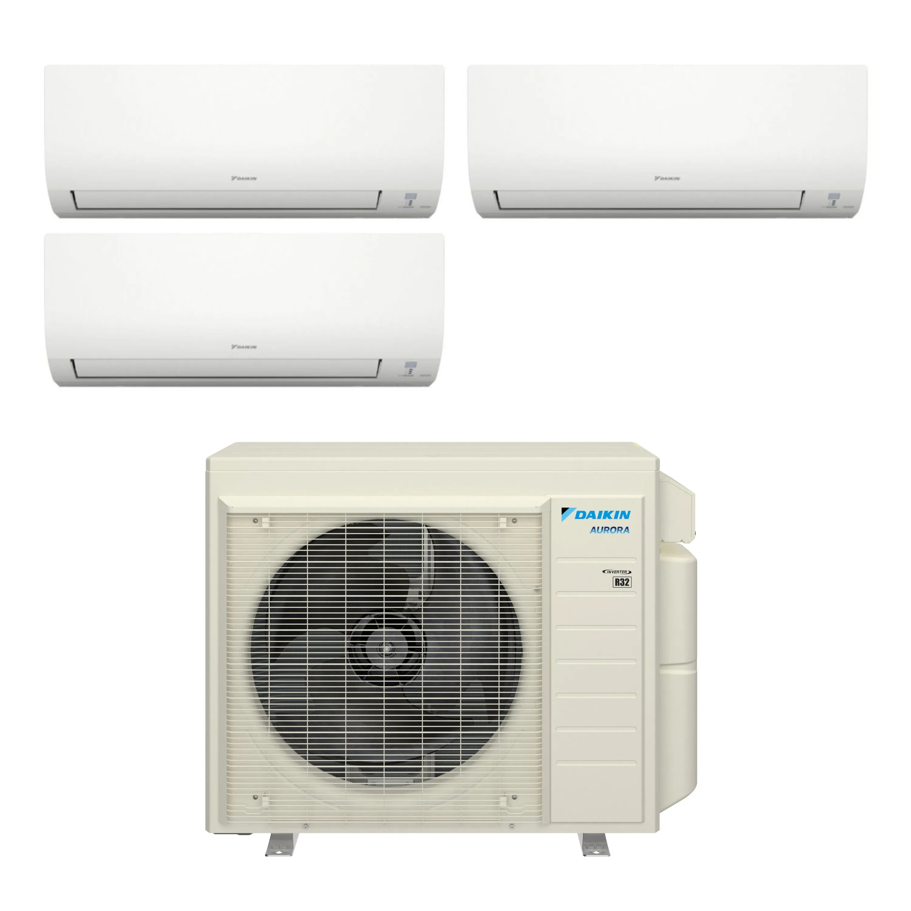 Daikin Aurora ductless mini split system with 3 indoor wall units and outdoor condenser