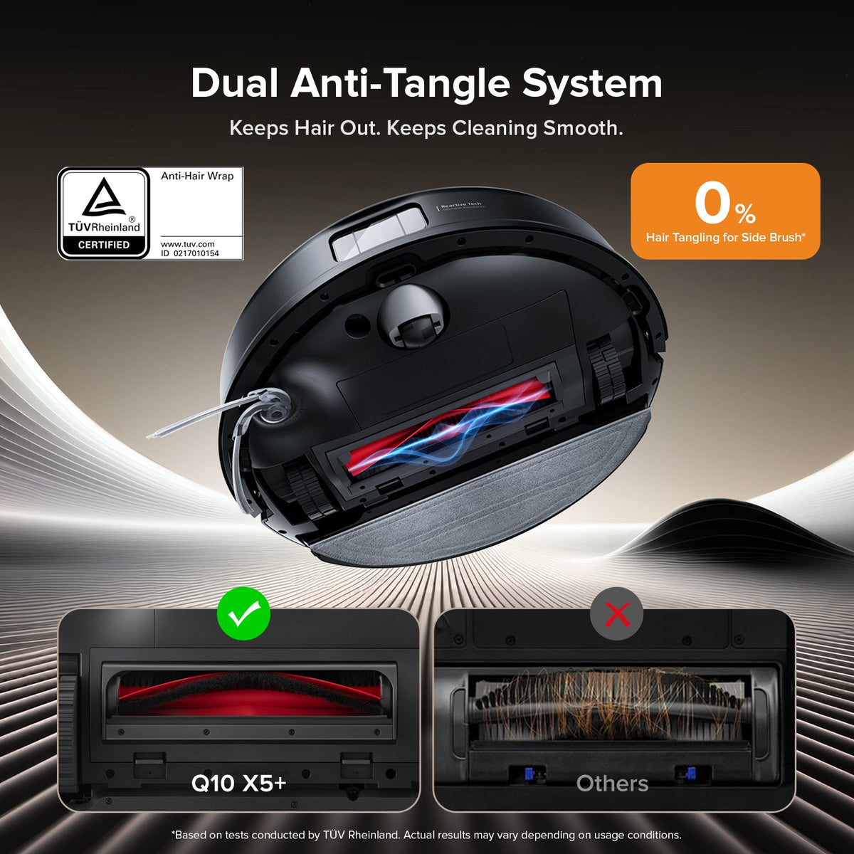 Robot vacuum base with dual anti-tangle brush system and side cleaning brush