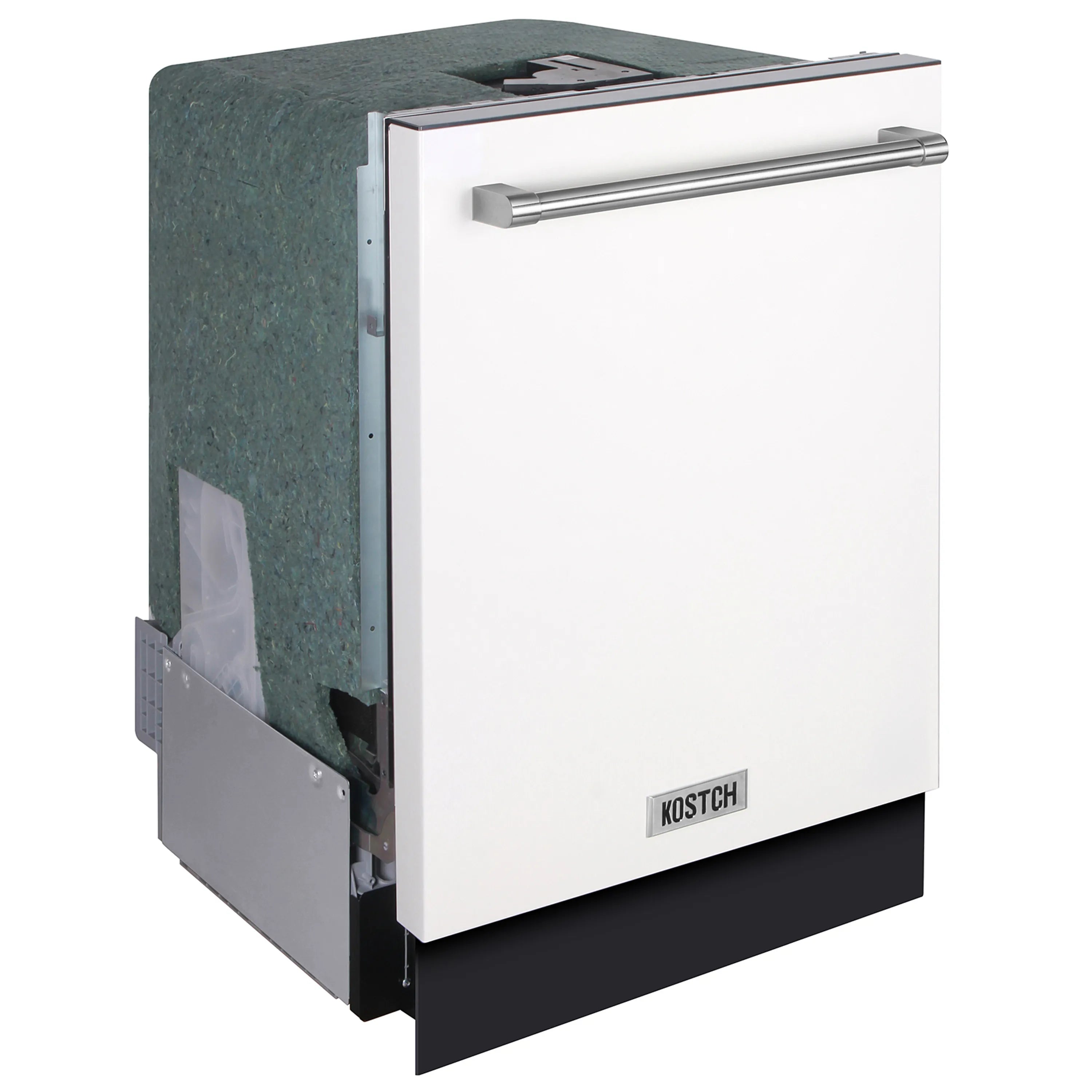 White built-in top control dishwasher front view with side access panel