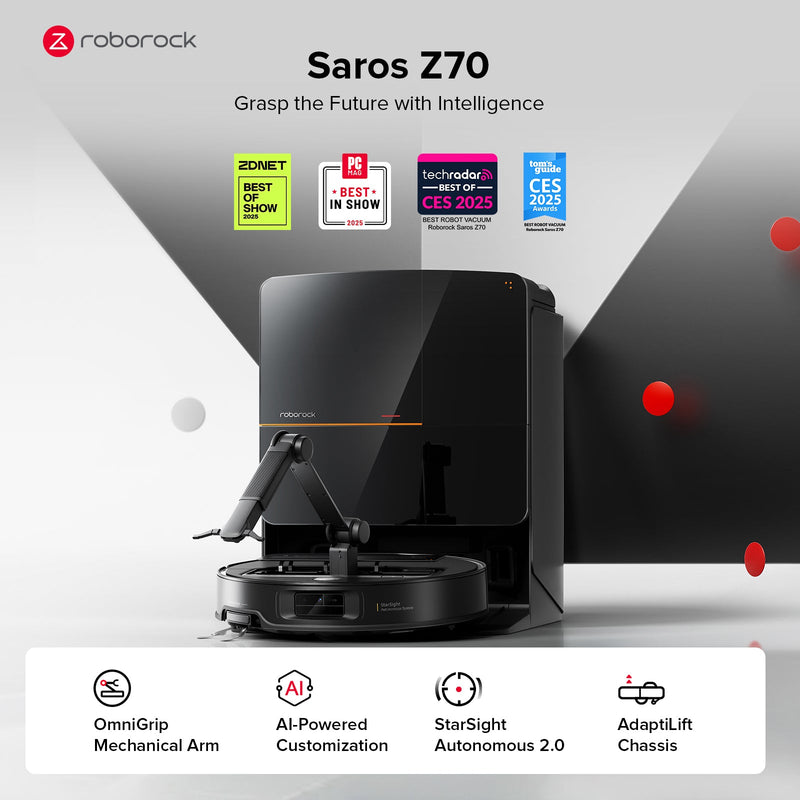 Roborock Saros Z70 Ultra-Slim Robot Vacuum with OmniGrip™ Mechanical Arm, 22000 Pa Suction Power
