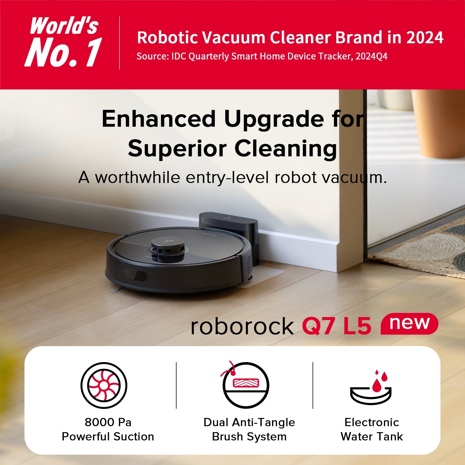 Black robot vacuum with smartphone app display and dock accessory