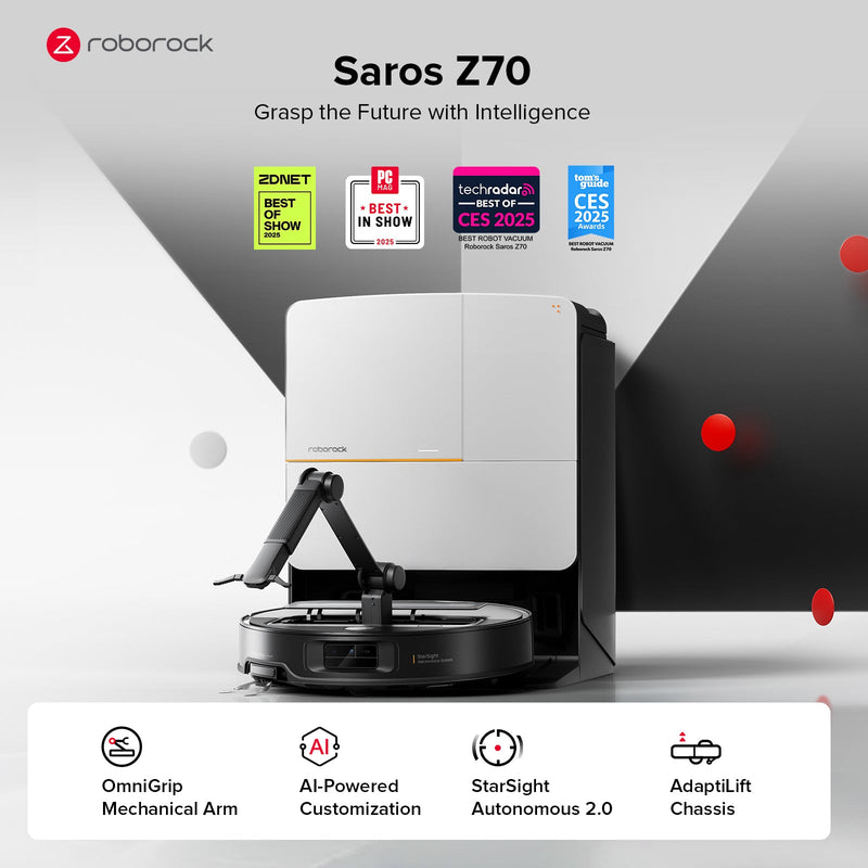 Roborock Saros Z70 Ultra-Slim Robot Vacuum with OmniGrip™ Mechanical Arm, 22000 Pa Suction Power