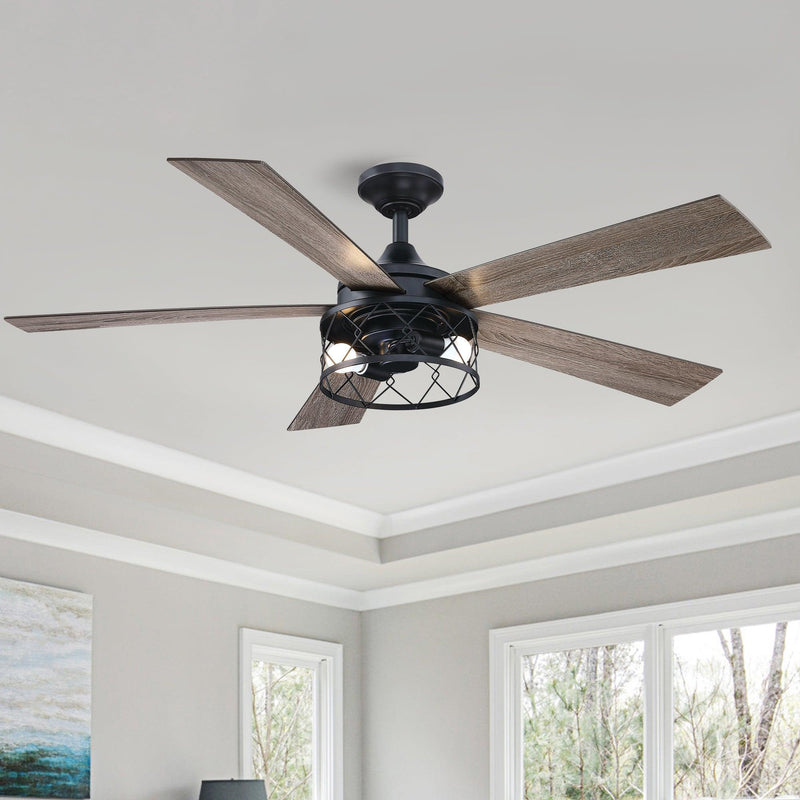 Parrot Uncle 52-Inch Windmill Industrial Downrod Mount Reversible Ceiling Fan with Lighting and Remote Control (BBLAB025A0)