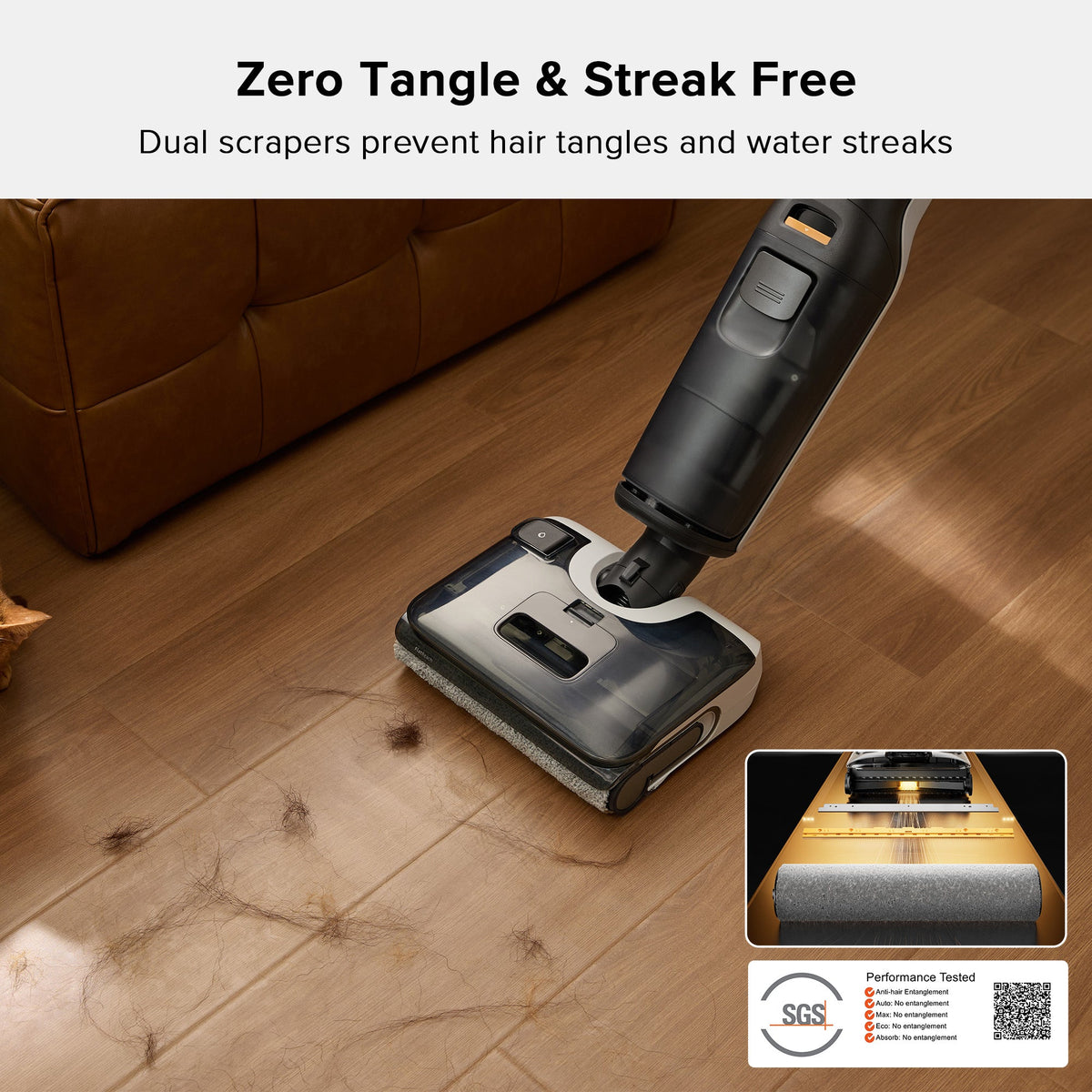 Wet and dry vacuum cleaner with floor brush and handheld stick body, black and gray